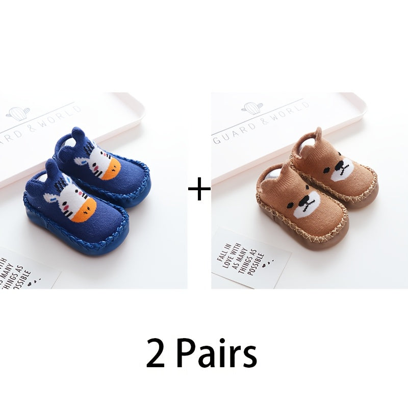 Lot de 2 paires de chaussettes de marche antidérapantes pour bébé garçon et enfant, chaussettes de sol respirantes et confortables pour l'intérieur, chaussettes pour chaussures d'enfant