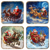 Juego de 4 posavasos de corcho de madera con forma de trineo de Papá Noel de G. Debrekht - Decoración navideña de Papá Noel - 8199445C-S4