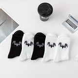5 Pairs Bat Print Socks, Gothic & Comfy Mid Tube Socks, Women's Stockings & Hosiery