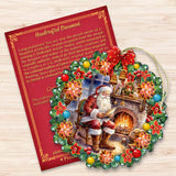 Adornos de madera con forma de corona de Papá Noel junto a la chimenea de G. Debrekht - Decoración navideña con muñeco de nieve de Papá Noel - 8611089-2