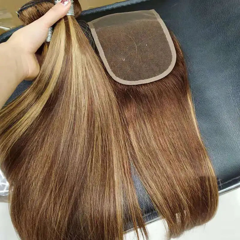 Highlight bundles with closure straight brazilian human hair - Lootquake