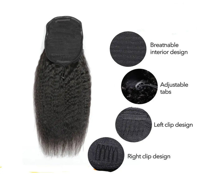 Kinky Straight Human Hair With A Ponytail In The Hair - Lootquake