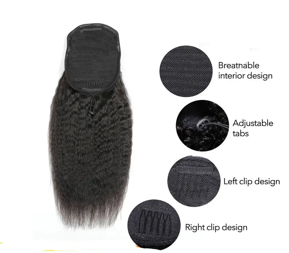 Kinky Straight Human Hair With A Ponytail In The Hair - Lootquake