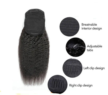 Kinky Straight Human Hair With A Ponytail In The Hair - Lootquake