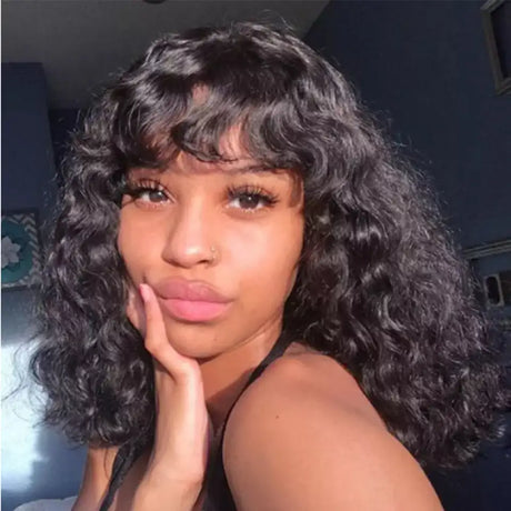 Shunfa Full-mechanical Curved Bangs Inverted Headgear Brazil Hair Wave Human Hair Headgear - Lootquake