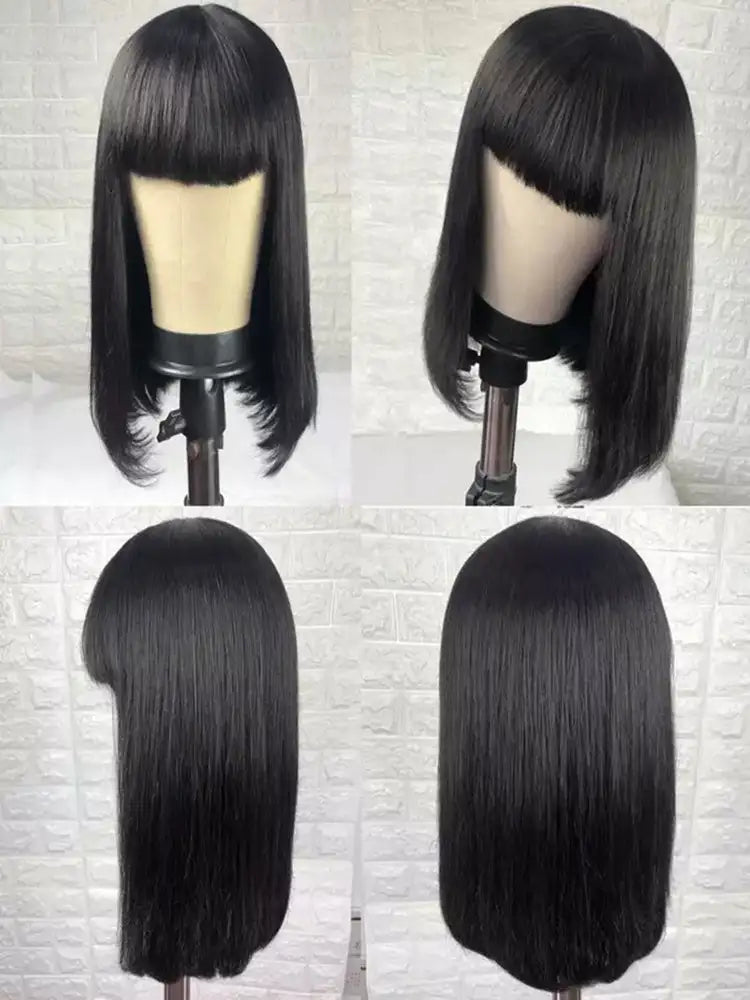Brazilian Straight Black 100 Real Hair 30Inch Long Bangs Wig - Lootquake