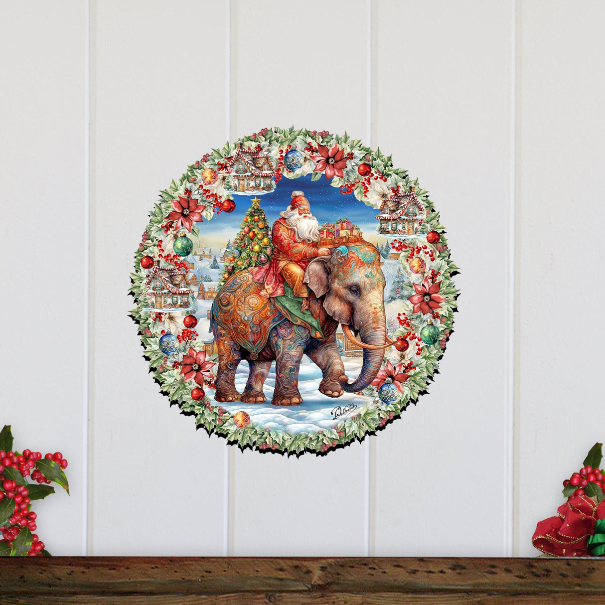 Decoración navideña para puerta con Papá Noel y elefante de G. Debrekht - Decoración navideña - 8611043H