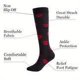 1 Pair of Stylish Striped Compression Socks for Women - Breathable, Comfortable, and Protective Ankle and Calf Support for All-Season Wear - Hand Wash Only, Nylon Blend Knit Fabric