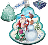 Santa with Snowman Tree Glass Ornament by G. DeBrekht - Christmas Santa Snowman Decor - 762-011