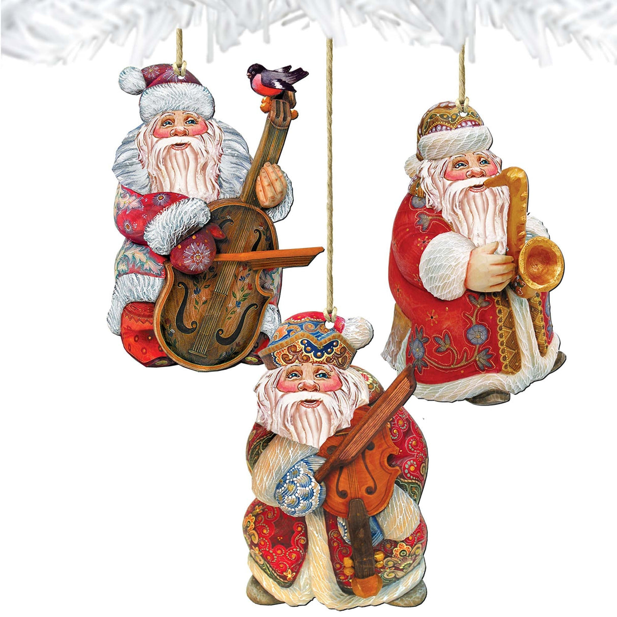 Adornos de madera de Papá Noel músicos (juego de 3) de G. DeBrekht - Decoración navideña de Papá Noel y muñeco de nieve - 8100028S3