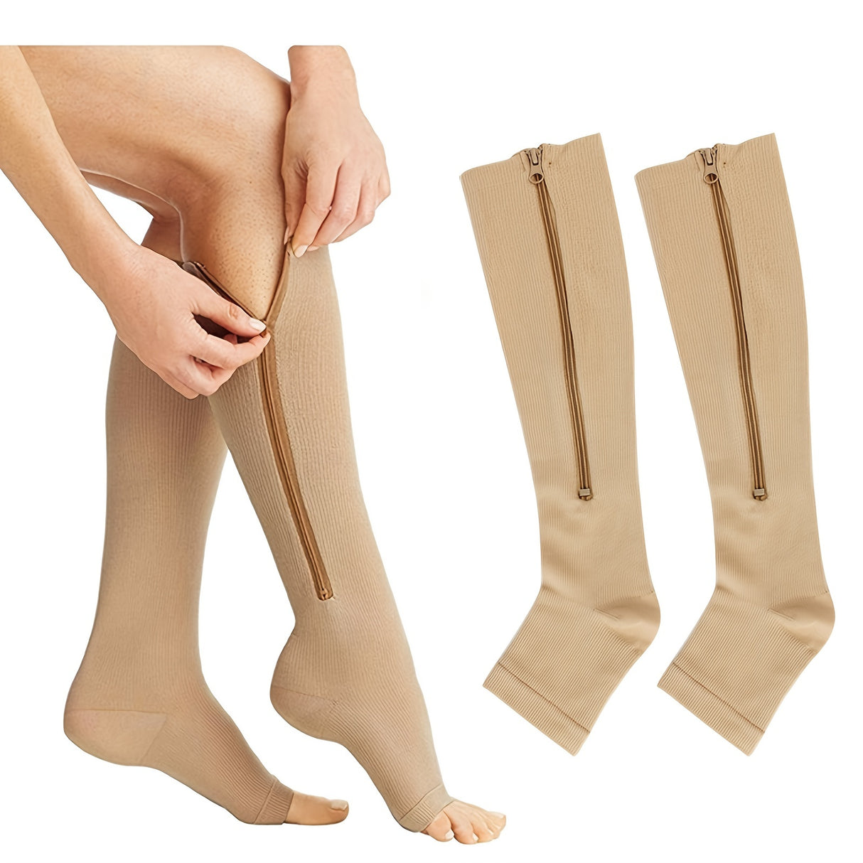 Calcetines de compresión transpirables ultra cómodos (2 unidades/1 par): suaves, sin costuras y con soporte, con cremallera lateral para hombres y mujeres, ideales para uso diario, viajes y deportes.