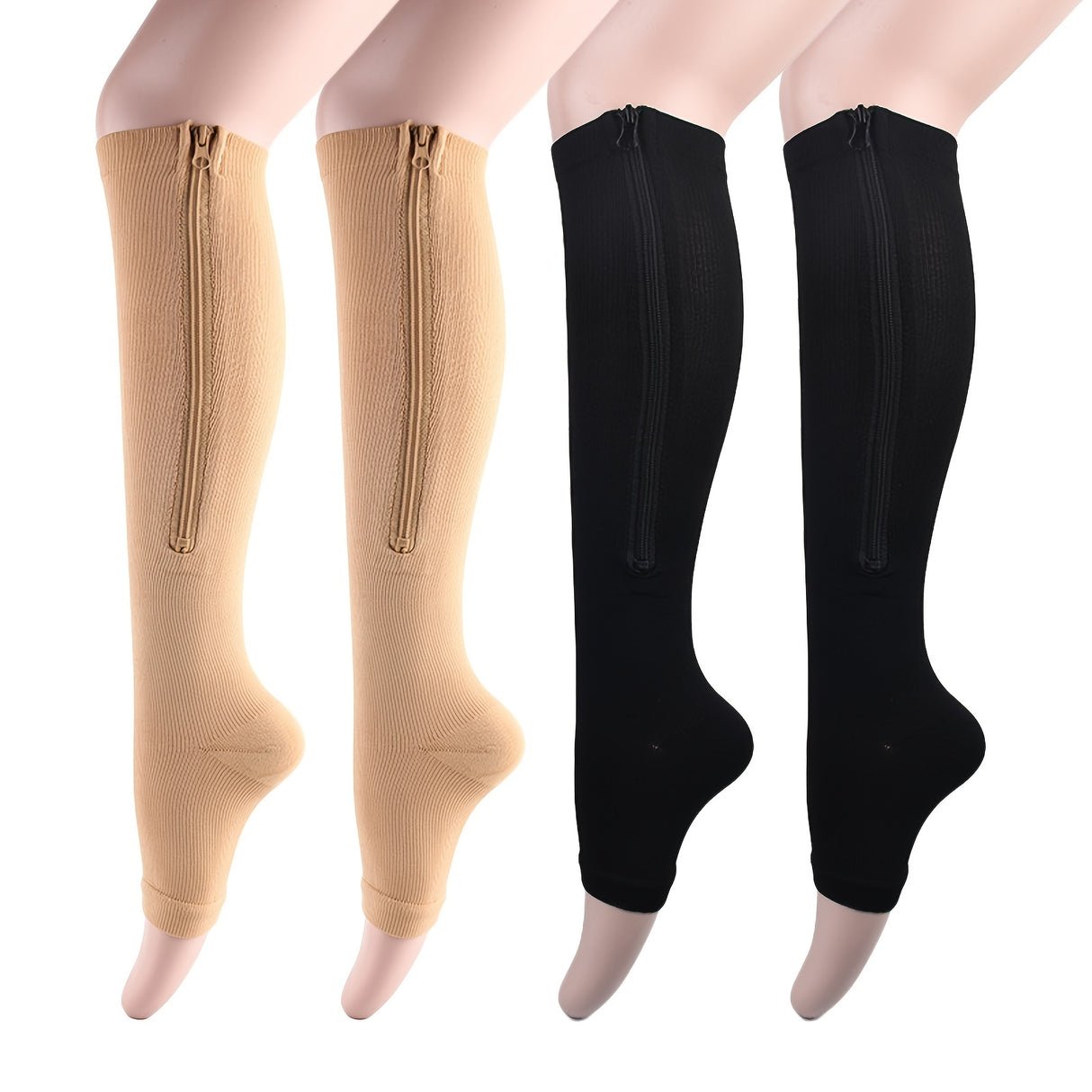 Calcetines de compresión transpirables ultra cómodos (2 unidades/1 par): suaves, sin costuras y con soporte, con cremallera lateral para hombres y mujeres, ideales para uso diario, viajes y deportes.