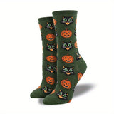 Calcetines de media caña cómodos y transpirables de mezcla de algodón con estampado gráfico de Halloween creativo y antideslizante para hombre, para uso diario en otoño e invierno, regalos de cumpleaños.