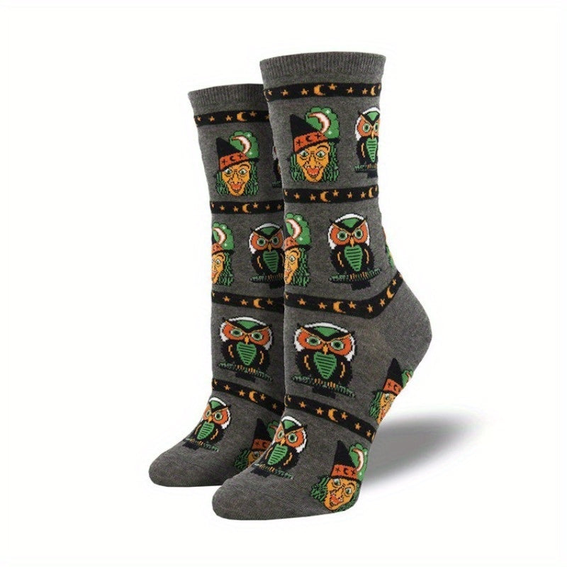 Calcetines de media caña cómodos y transpirables de mezcla de algodón con estampado gráfico de Halloween creativo y antideslizante para hombre, para uso diario en otoño e invierno, regalos de cumpleaños.