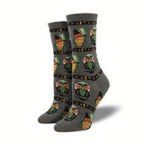 Calcetines de media caña cómodos y transpirables de mezcla de algodón con estampado gráfico de Halloween creativo y antideslizante para hombre, para uso diario en otoño e invierno, regalos de cumpleaños.
