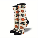 Calcetines de media caña cómodos y transpirables de mezcla de algodón con estampado gráfico de Halloween creativo y antideslizante para hombre, para uso diario en otoño e invierno, regalos de cumpleaños.