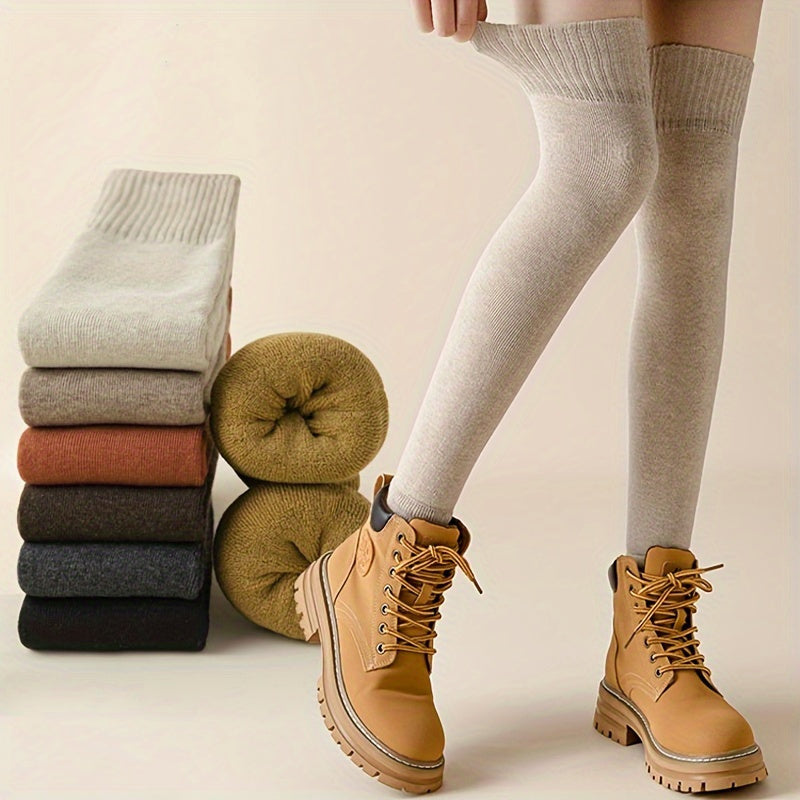 Lot de 2 paires de chaussettes épaisses et chaudes, chaussettes simples et épaisses au-dessus du genou, bas et collants pour femmes