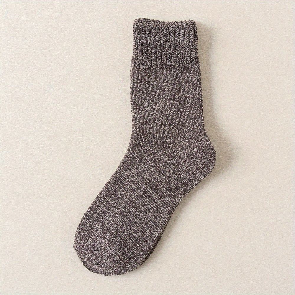 5pairs Socks Men's Winter Terry Socks Fleece Thickened Solid Color Mid Tube Socks Parallel Line Towel Socks Warm Floor Socks