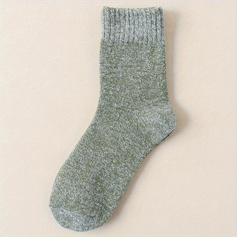 5pairs Socks Men's Winter Terry Socks Fleece Thickened Solid Color Mid Tube Socks Parallel Line Towel Socks Warm Floor Socks