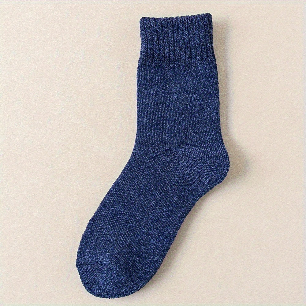 5pairs Socks Men's Winter Terry Socks Fleece Thickened Solid Color Mid Tube Socks Parallel Line Towel Socks Warm Floor Socks