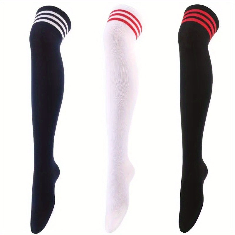 1 par de calcetines hasta el muslo de color liso, cómodos y versátiles, por encima de la rodilla, medias y calcetería para mujer.