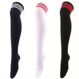 1 par de calcetines hasta el muslo de color liso, cómodos y versátiles, por encima de la rodilla, medias y calcetería para mujer.
