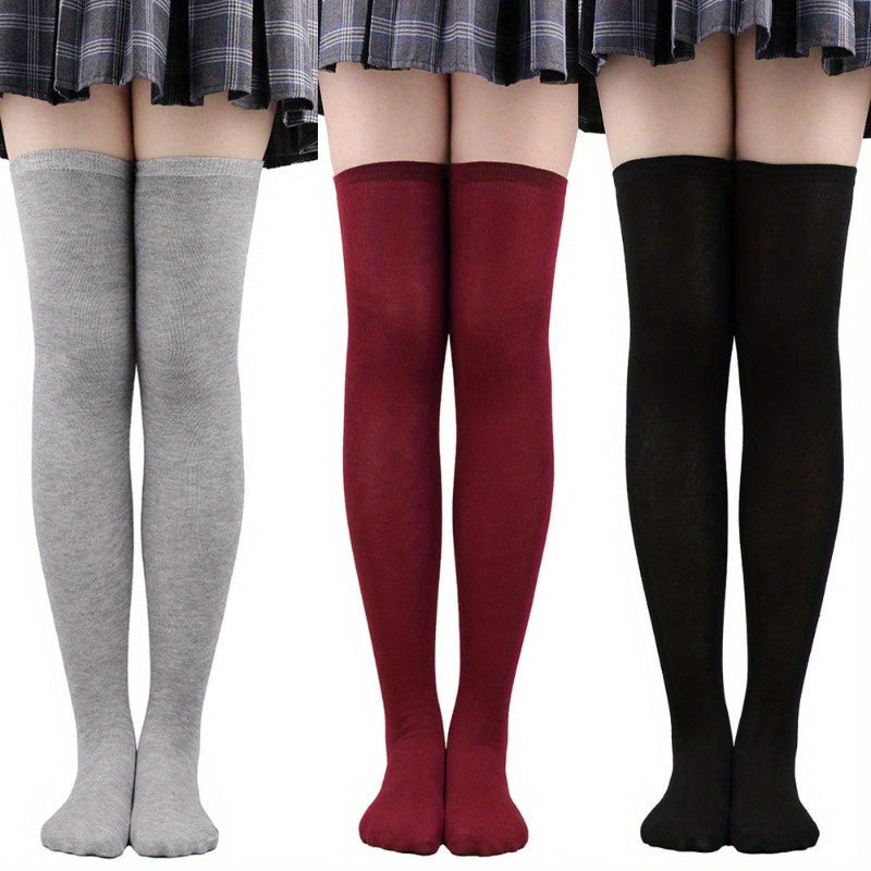1 par de calcetines hasta el muslo de color liso, cómodos y versátiles, por encima de la rodilla, medias y calcetería para mujer.