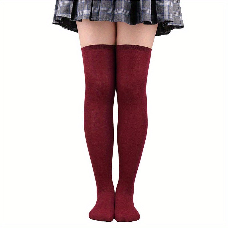 1 par de calcetines hasta el muslo de color liso, cómodos y versátiles, por encima de la rodilla, medias y calcetería para mujer.