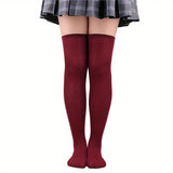 1 par de calcetines hasta el muslo de color liso, cómodos y versátiles, por encima de la rodilla, medias y calcetería para mujer.