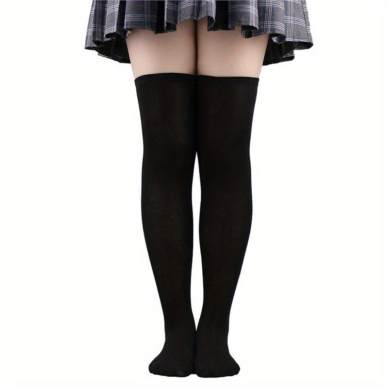 1 par de calcetines hasta el muslo de color liso, cómodos y versátiles, por encima de la rodilla, medias y calcetería para mujer.