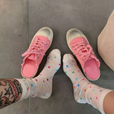 1 Pair Of Polka Dot Print Crew Socks, Sweet Style Cozy Breathable All-match Mid-tube Socks, Women's Stockings & Hosiery