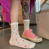 1 Pair Of Polka Dot Print Crew Socks, Sweet Style Cozy Breathable All-match Mid-tube Socks, Women's Stockings & Hosiery