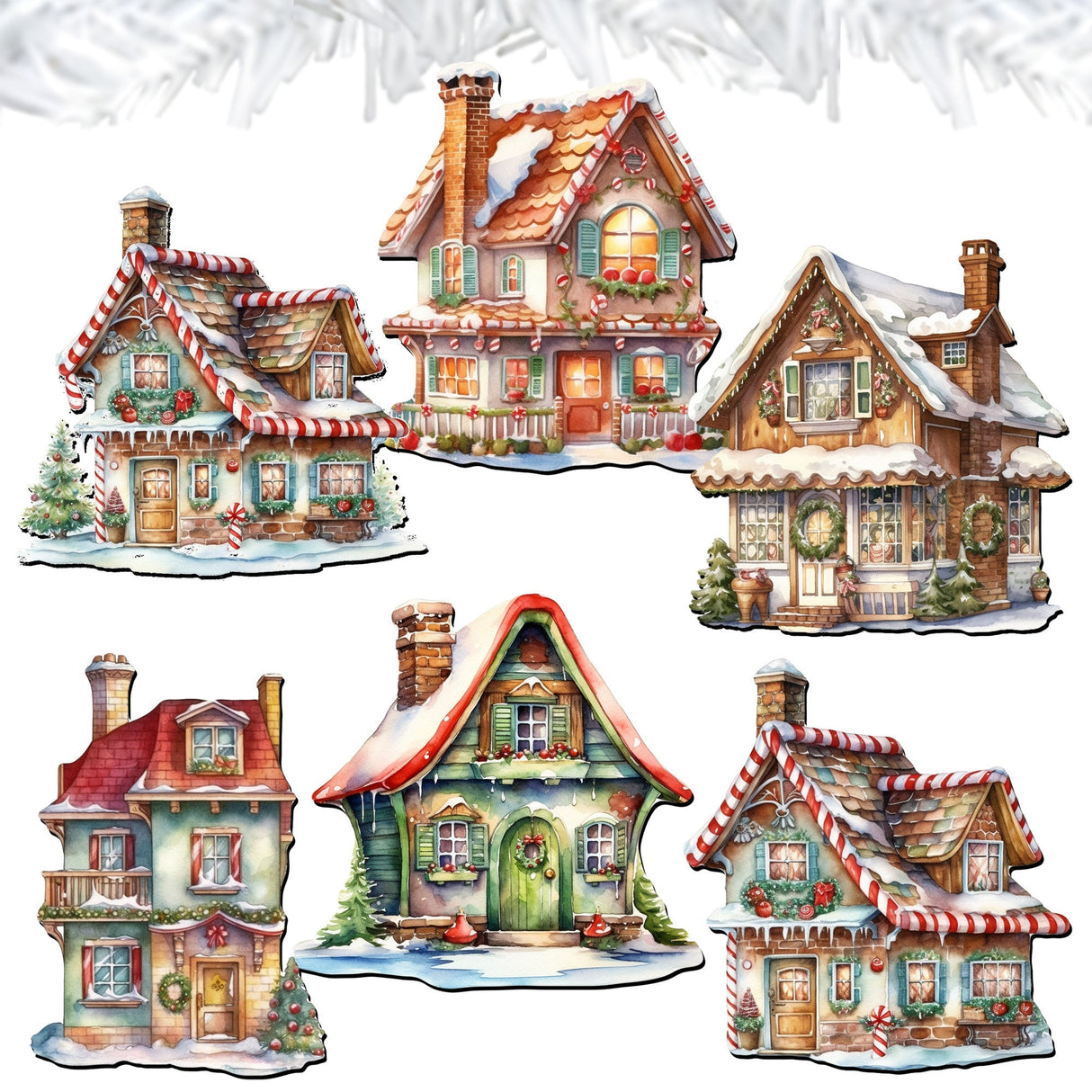 Dream Houses Decorative Wooden Clip-on Ornaments Set of 6 by G. Debrekht - Christmas Decor - 8090029C-S6