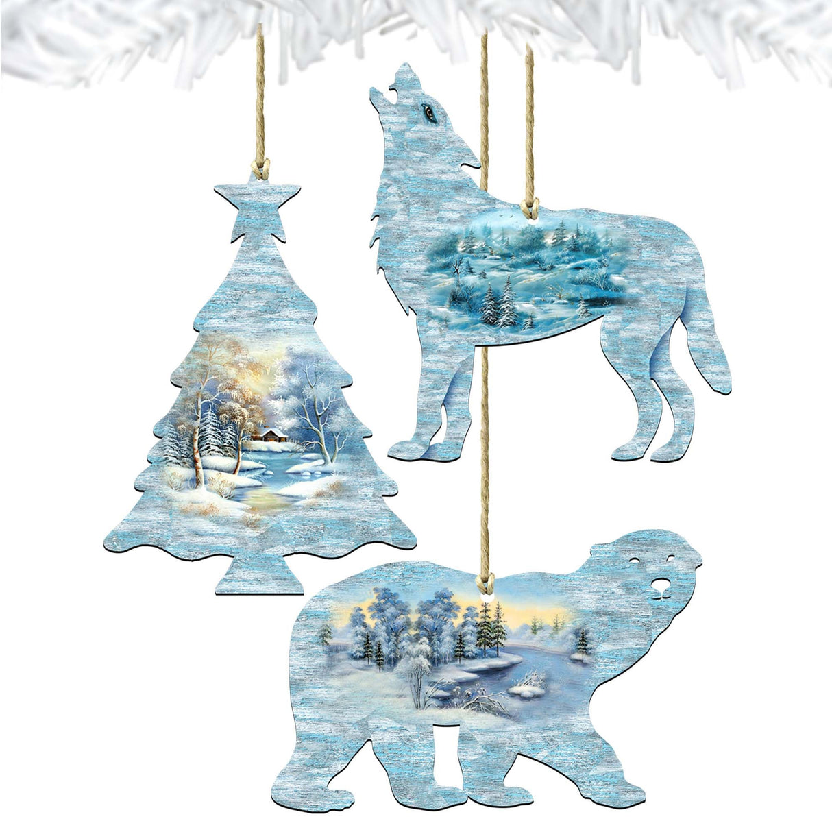 Woodsy Wildlife Wooden Ornaments Set of 3 by G. DeBrekht - Wildlife Holiday Décor - 8100043S3