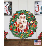 Santa Wreath with Birds Door Decor by G. DeBrekht - Christmas Santa Snowman Decor - 8185320H