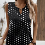 Ladies' Round Neck Wavy Sleeves Detail Off Shoulder Polka Dot Shirt - Lootquake