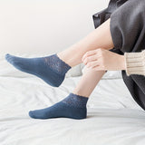 8 pares de calcetines de encaje en contraste, suaves, cómodos y antideslizantes hasta el tobillo, medias y calcetería para mujer.
