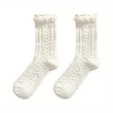 5 pares de calcetines con textura floral, bonitos y suaves, con ribete de volantes, medias y calcetería para mujer.