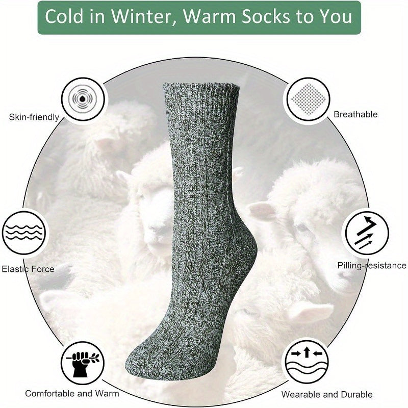 Lot de 5 paires de chaussettes chaudes en laine mérinos pour homme et femme, idéales pour les activités hivernales de plein air, la randonnée, le trekking, le camping et la pêche.