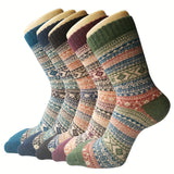5 Pairs Women's Outdoor Socks, Warm Thick Mid-Calf Socks, Knitted, Ideal For Fall & Winter