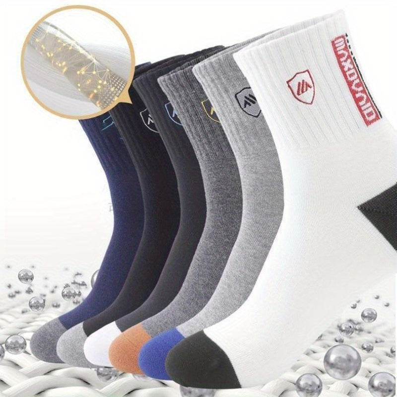 5 pares de calcetines deportivos de media caña para hombre, cómodos y transpirables, que absorben el sudor, ideales para entrenamiento de baloncesto y actividades al aire libre.