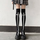 Medias altas con estampado cruzado, calcetines ajustados por encima de la rodilla estilo JK, medias y calcetería para mujer
