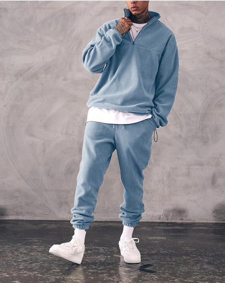 Casual Stand Collar Thickened Long-sleeved T-shirt Loose-fitting  Pullover Men's Suit - Lootquake