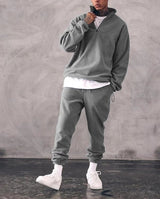 Casual Stand Collar Thickened Long-sleeved T-shirt Loose-fitting  Pullover Men's Suit - Lootquake