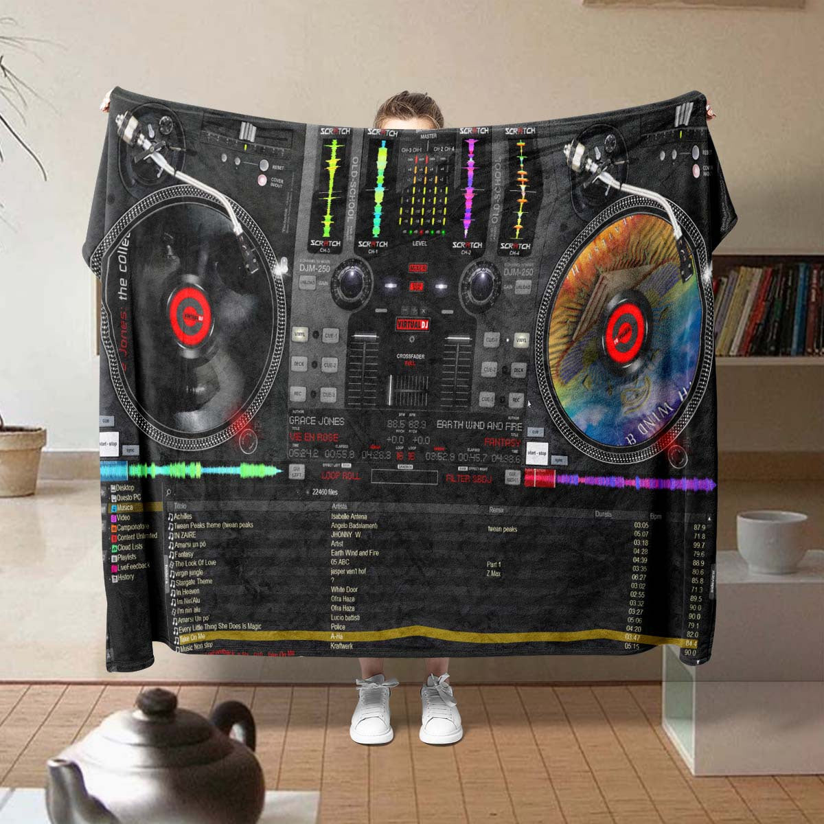 Dj Turntable Design Soft Polyester Blanket For Office Chairs - Perfect Gift For Music Lovers, All-Season Comfort