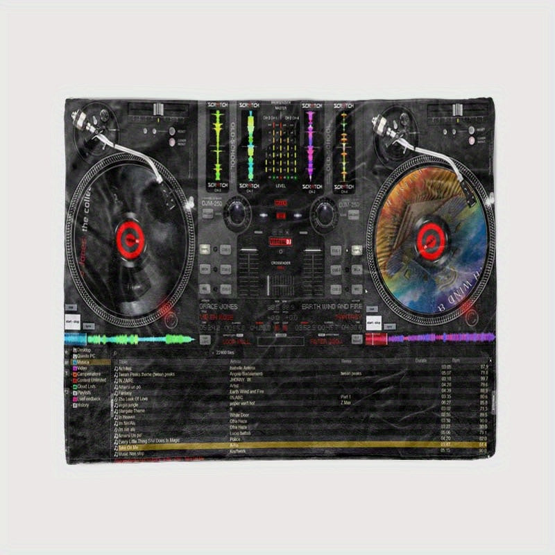 Dj Turntable Design Soft Polyester Blanket For Office Chairs - Perfect Gift For Music Lovers, All-Season Comfort