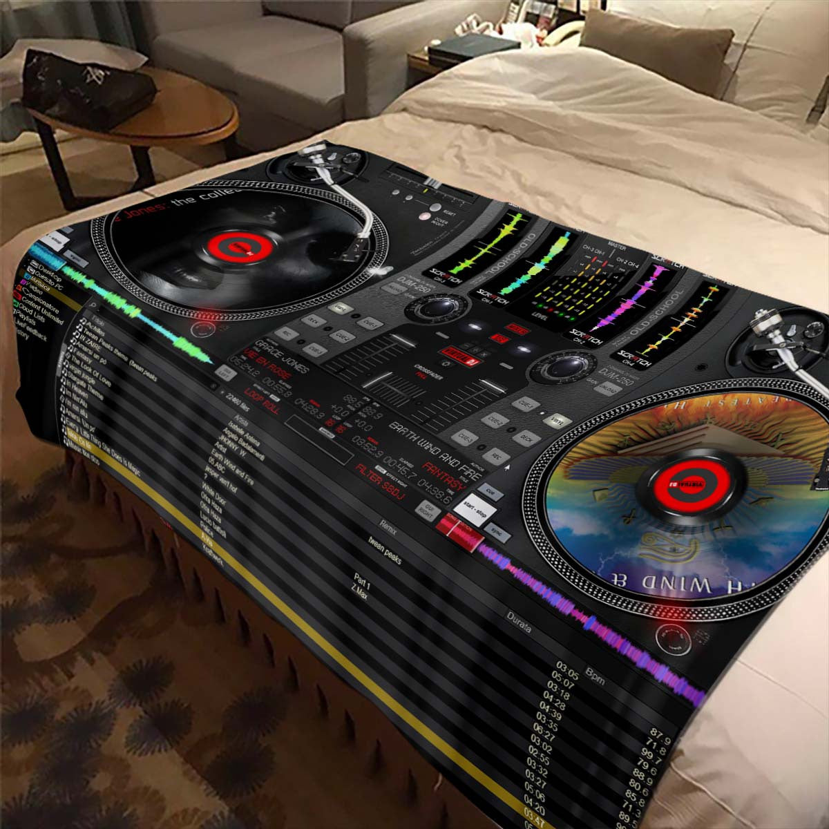 Dj Turntable Design Soft Polyester Blanket For Office Chairs - Perfect Gift For Music Lovers, All-Season Comfort