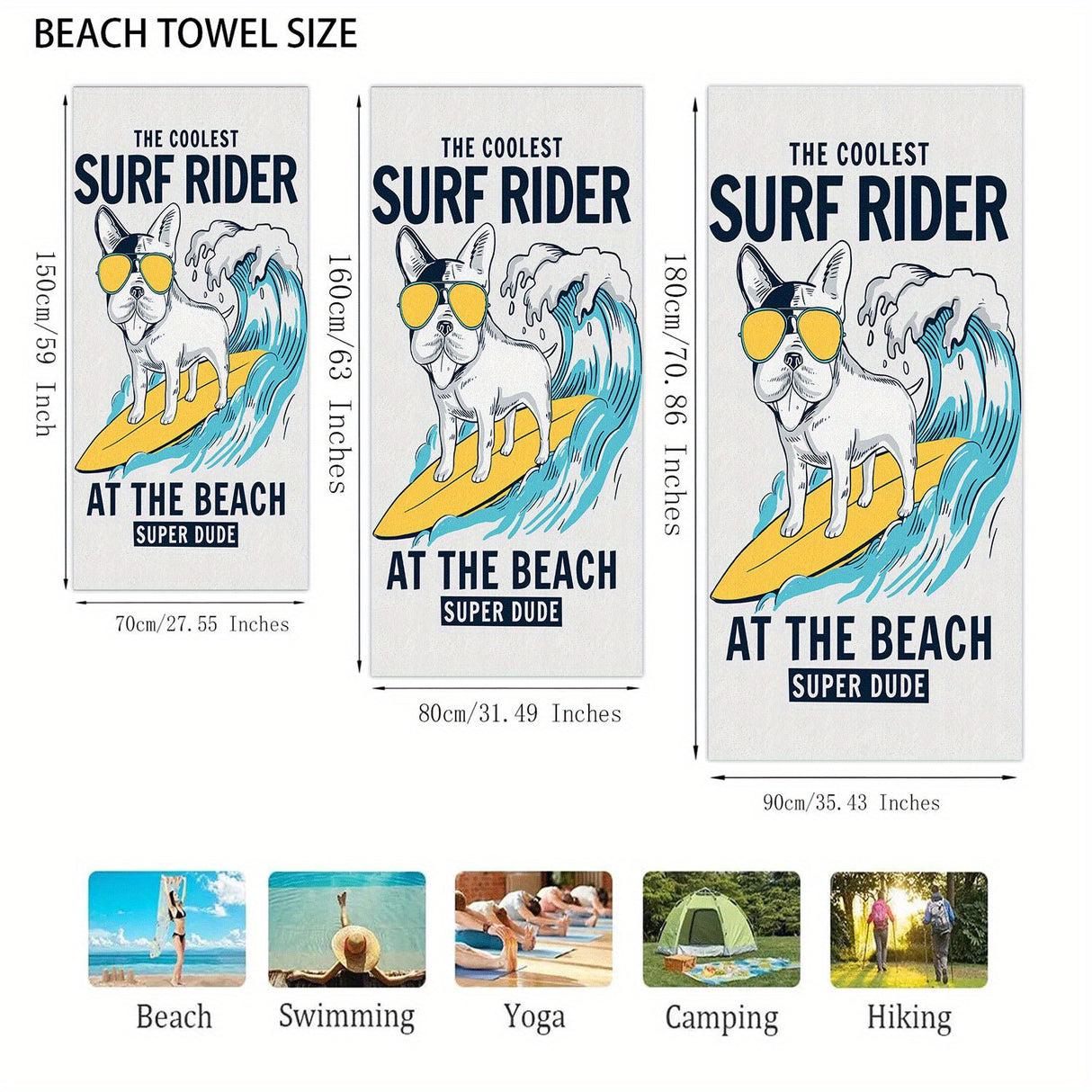 1pc Surfing Dog Beach Towel, Super Absorbent & Quick-drying Swimming Towel, Lightweight & Soft Beach Blanket, Suitable For Beach Swimming Outdoor Camping Travel, Ideal Beach Essentials