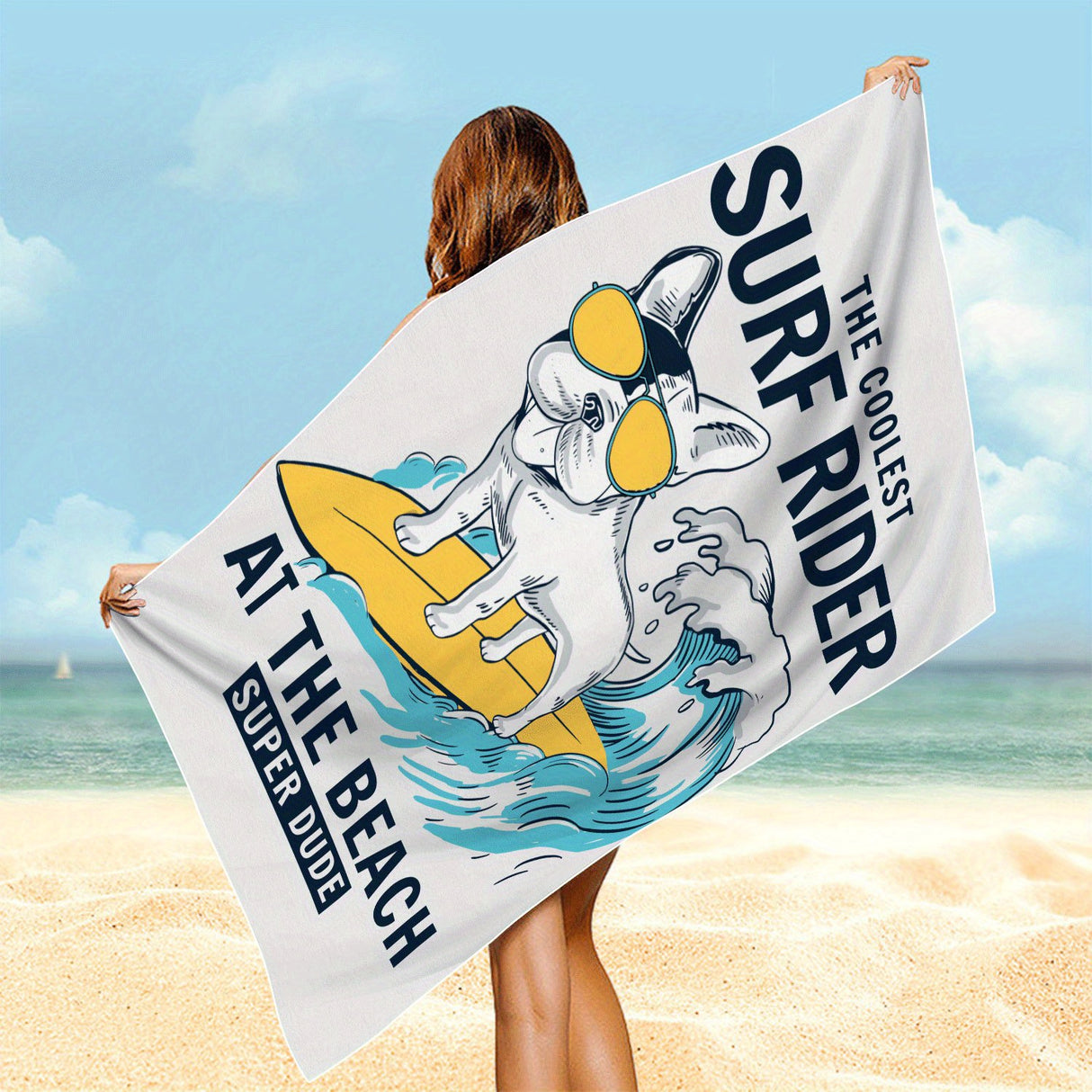 1pc Surfing Dog Beach Towel, Super Absorbent & Quick-drying Swimming Towel, Lightweight & Soft Beach Blanket, Suitable For Beach Swimming Outdoor Camping Travel, Ideal Beach Essentials