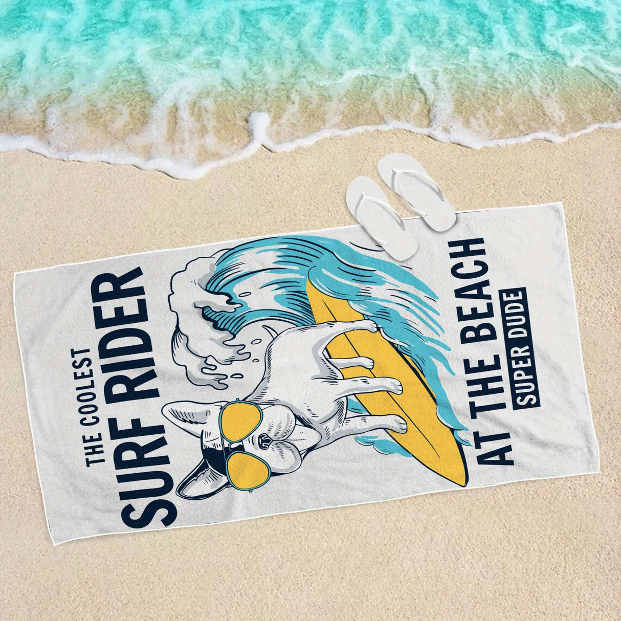 1pc Surfing Dog Beach Towel, Super Absorbent & Quick-drying Swimming Towel, Lightweight & Soft Beach Blanket, Suitable For Beach Swimming Outdoor Camping Travel, Ideal Beach Essentials